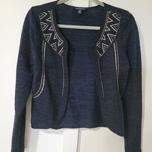 Navy Blue Women's Sweater with Embroidered Detail